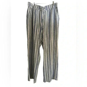 Naturals D & Co Blue Stripe Linen Blend Wide Leg Pant Size Large
